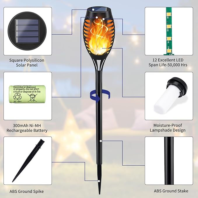 KYEKIO Solar Torch Light with Flickering Flame, Solar Garden Lights Outdoor - Image 5