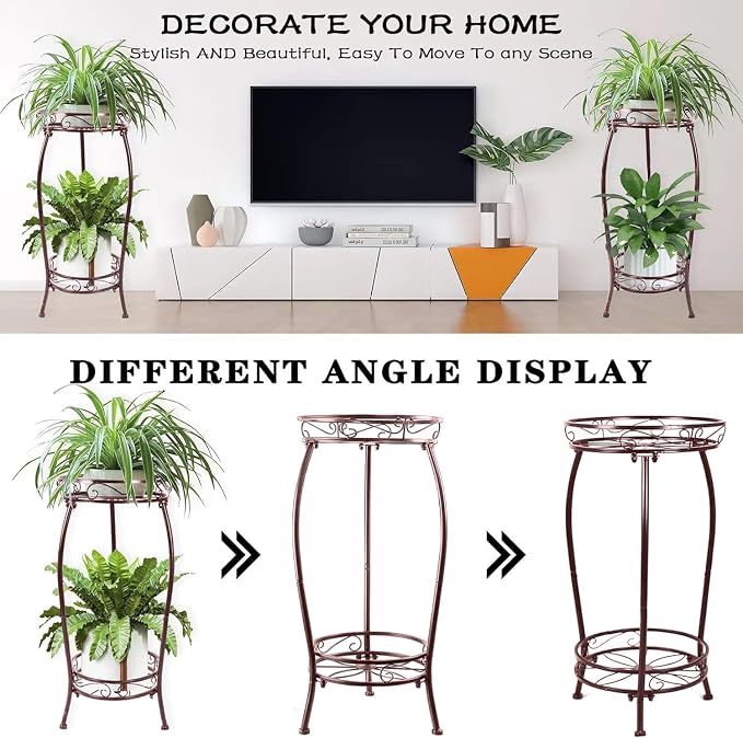MOCORY Plant Stand Indoor Outdoor 2 Tier 27" Tall Metal Potted Holder Rack - Image 4