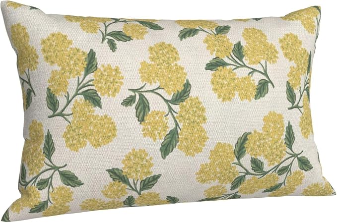 Mustard Yellow Outdoor Pillow Covers 12x20 Inch 2 Pcs Green Hydrangea Flower - Image 7