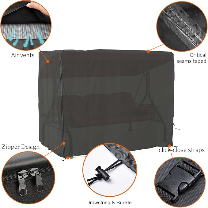 Porch Swing Cover 63 Inch Waterproof 600D Oxford Hanging Outdoor Swing Cover - Image 3