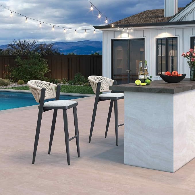 PURPLE LEAF Bar Stool Set of 2 Outdoor Bar Chairs Aluminum Bar Height Stools - Image 2