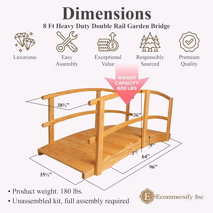 8 FT Natural Amish Made Garden Bridge - Image 2