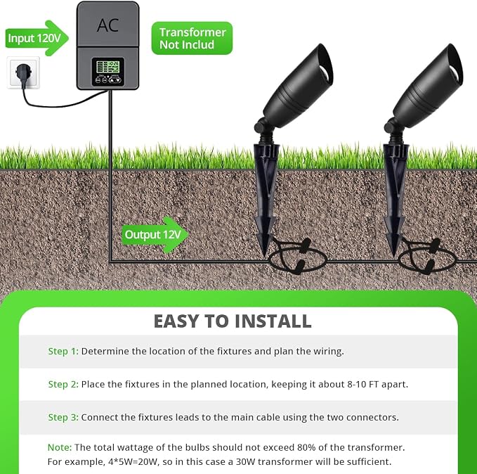 wowlite Landscape Spotlights Outdoor, 12V Low Voltage Landscape Lighting Fixture - Image 7