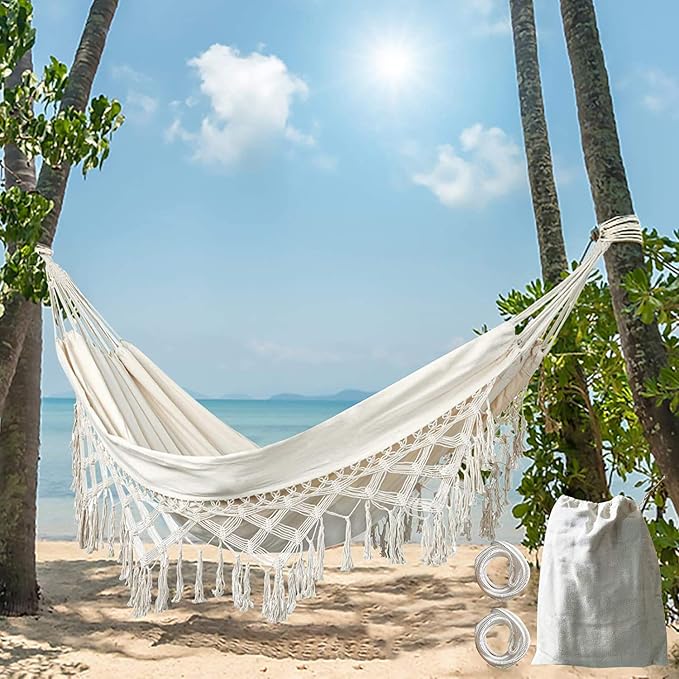 Hammock Brazilian Double Hammocks Soft Comfortable Fabric Cotton Canvas Hanging - Image 2