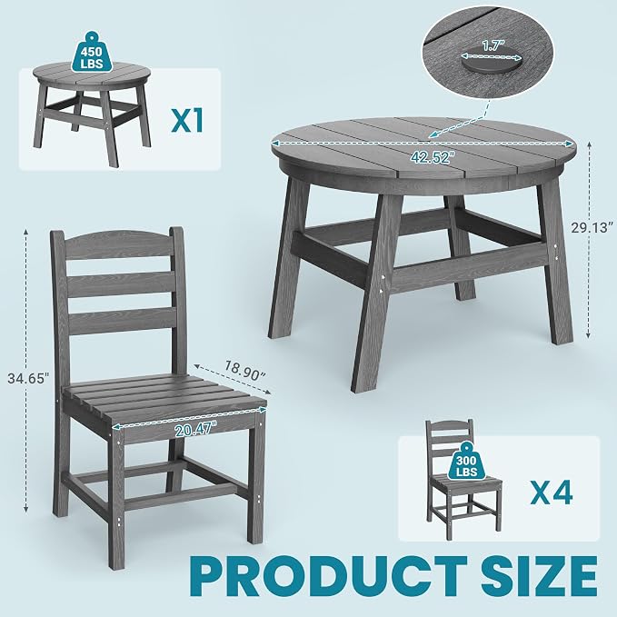 5 Piece Round Outdoor Dining Set, Relaxing HDPE Outdoor Table and Chairs - Image 9