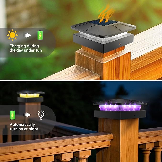 Peasur 4x4 Solar Post Cap Lights Outdoor RGB Color Changing, 12 Pack LED Post - Image 5