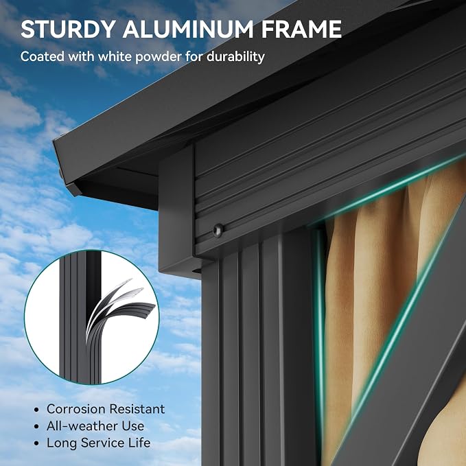 YITAHOME 10x12ft Gazebo Hardtop Double Roof Canopy w/Netting and Curtains - Image 4