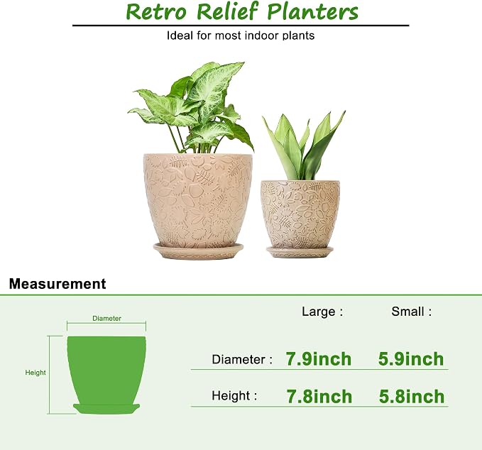8 Inch + 6 Inch Retro Ceramic Planter Set of 2 - Image 3