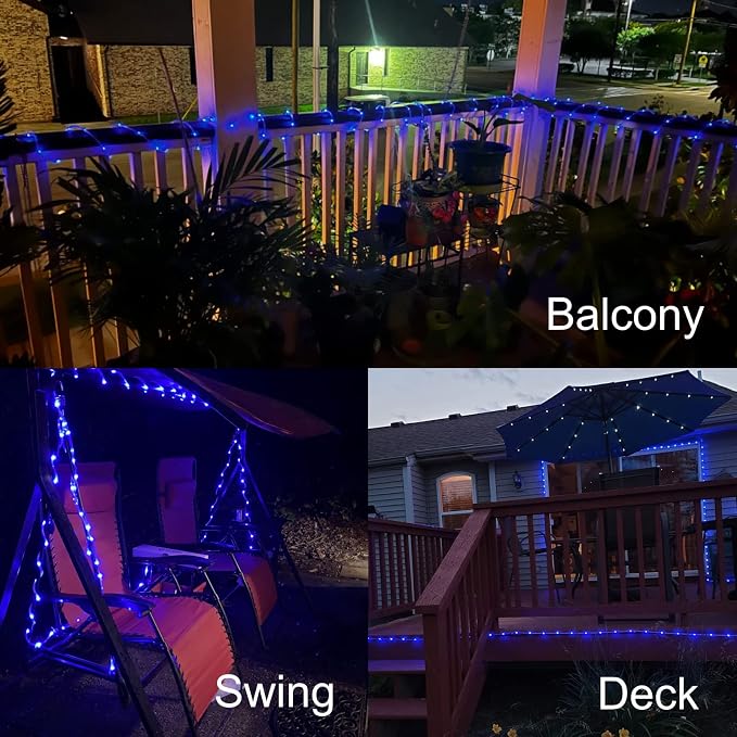 QITONG Blue Solar Rope Lights Outdoor, 2 Pack Each 33ft 100LED String Light - Image 8