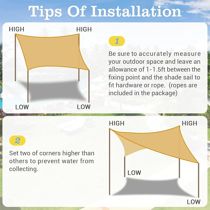 HappyTrends Sun Shade Sail, Heavy Duty UV Protection Beach Shade Canopy Wind - Image 6