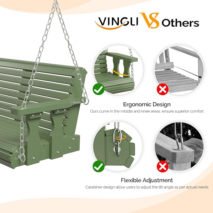VINGLI Upgraded Patio Wooden Porch Swing - Image 2