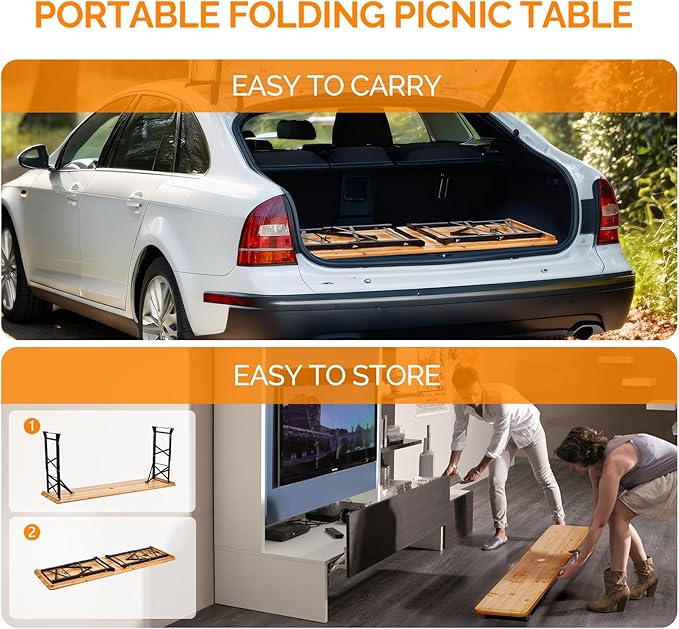VINGLI 67 Inch Wooden Folding Picnic Table, Picnic Beer Table - Image 5