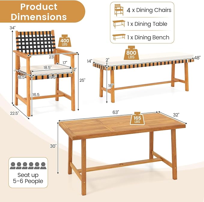 Tangkula 6 Piece Patio Dining Set - Image 9