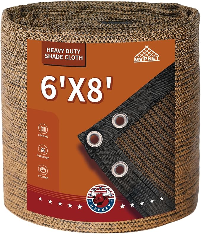 90% Sun Shade Cloth with Grommets 6x8 FT, 180GSM Heavy-Duty HDPE Mesh Tarp with by MVPNET
