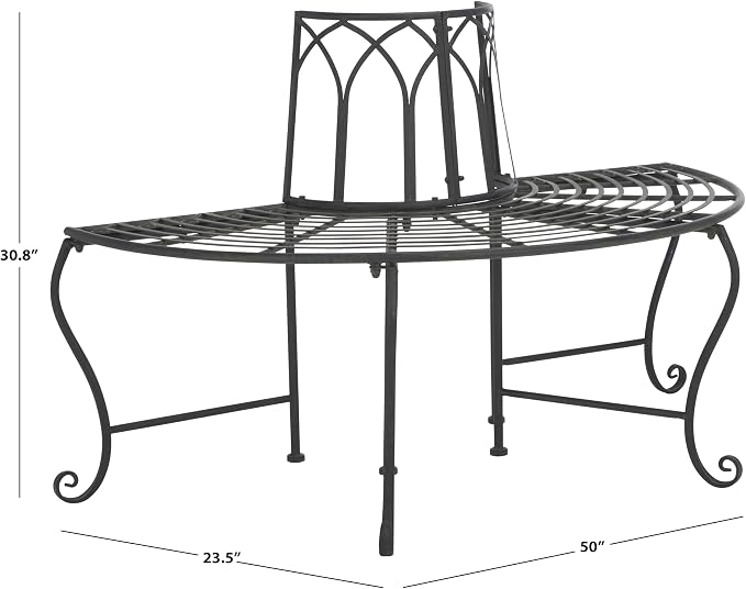 SAFAVIEH Outdoor Collection Abia Victorian Antique Black Semicircle Tree Bench - Image 3