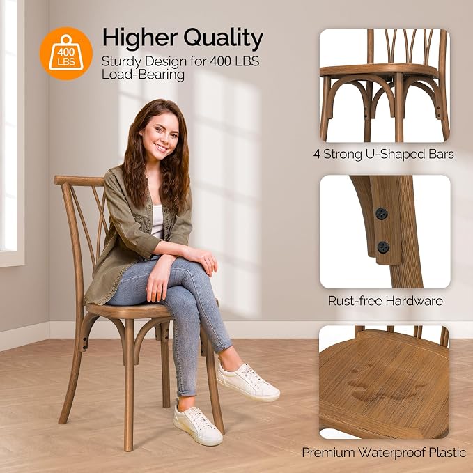 VINGLI Plastic Outdoor Dining Chairs Set of 2, Stackable Patio Dining Chairs - Image 6