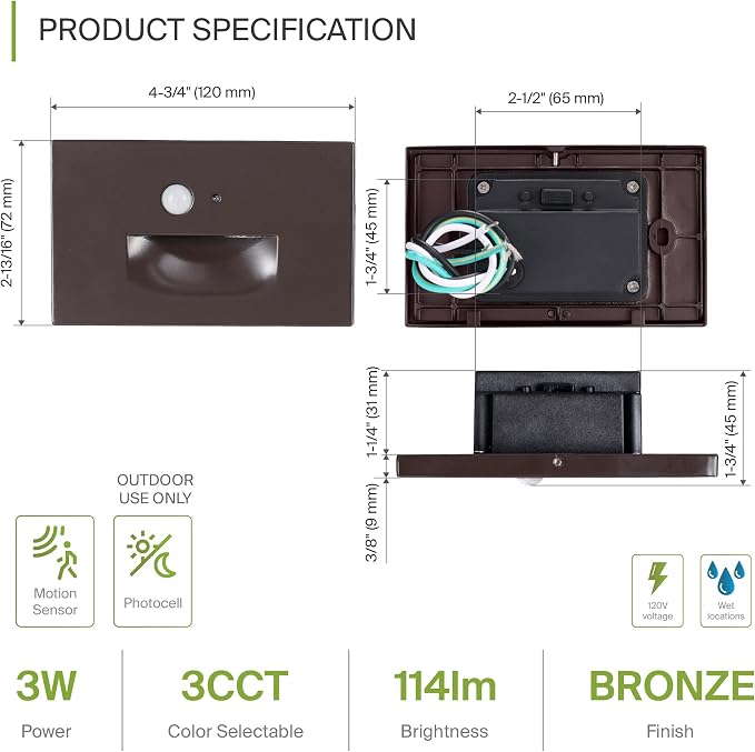 ASD LED Recessed Step Light Fixture, Dusk to Dawn Outdoor Tread Lighting | 3CCT - Image 2