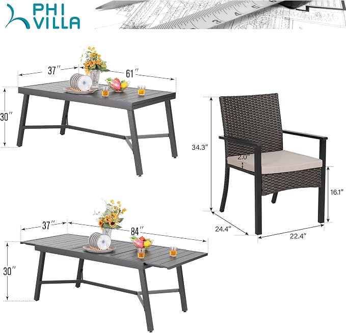 PHI VILLA 9 Piece Outdoor Dining Table Set - Image 9