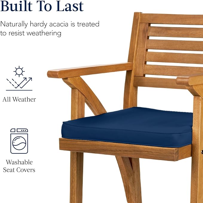 Best Choice Products Set of 2 Outdoor Acacia Wood Bar Stools Bar Chairs - Image 5