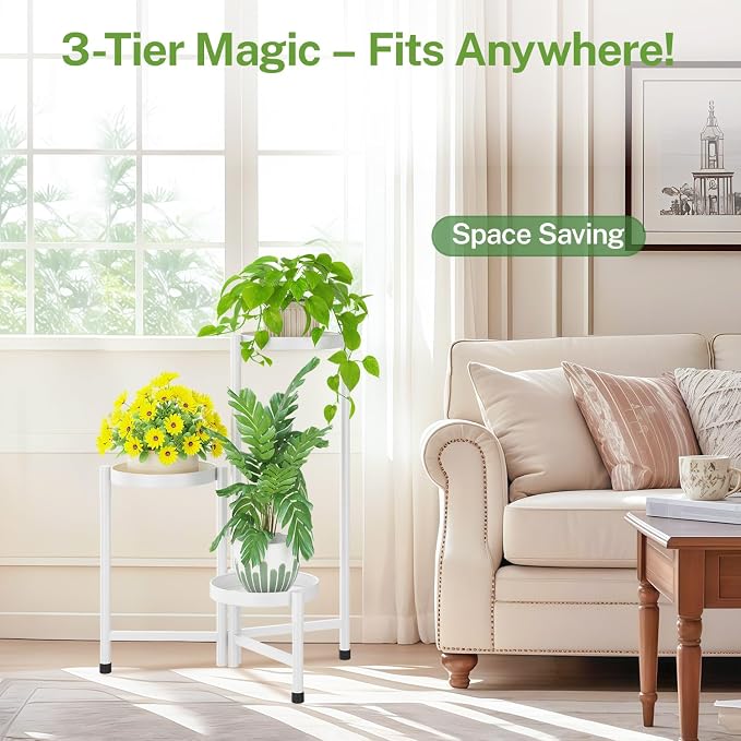 iDavosic.ly Plant Stand Indoor Outdoor, 3 Tier Corner Metal Flower Display - Image 7