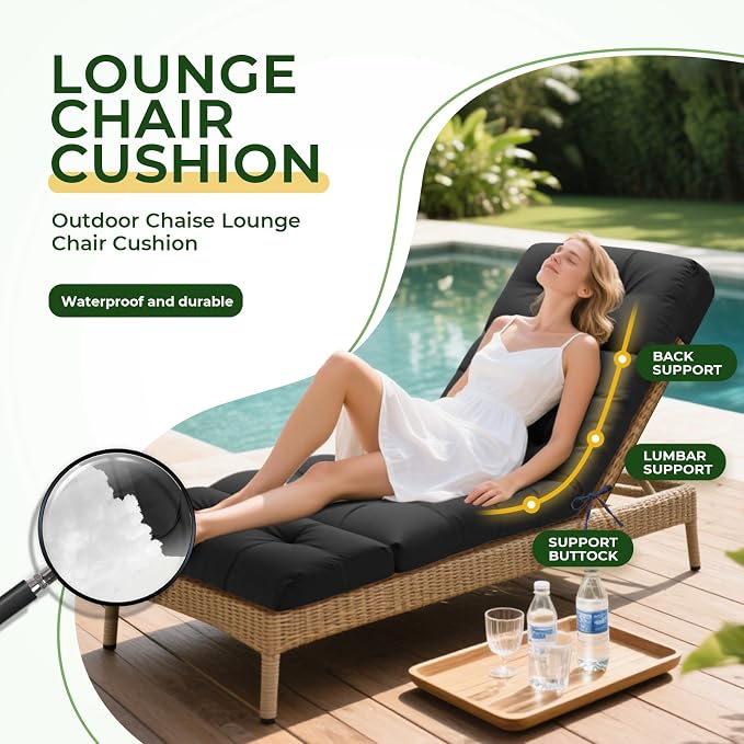 Outdoor Chaise Lounge Chair Cushion Waterproof 74.4 x 22 x 4.7 Inches Lounge - Image 2