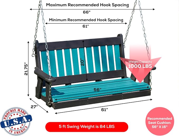 Mission Poly Lumber Wood 5FT Porch Swing Amish Craftsmandship Made in USA HDPE - Image 2