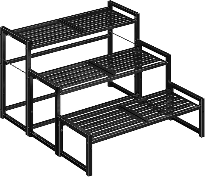3-Tier Metal Plant Stand, Heavy Duty Waterproof Indoor Outdoor Stackable Shelf by Ekisemio