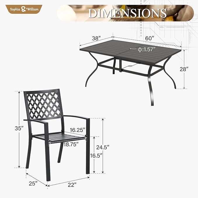 Sophia & William Patio Dining Set Metal Outdoor Table and Chairs Furniture Set - Image 7