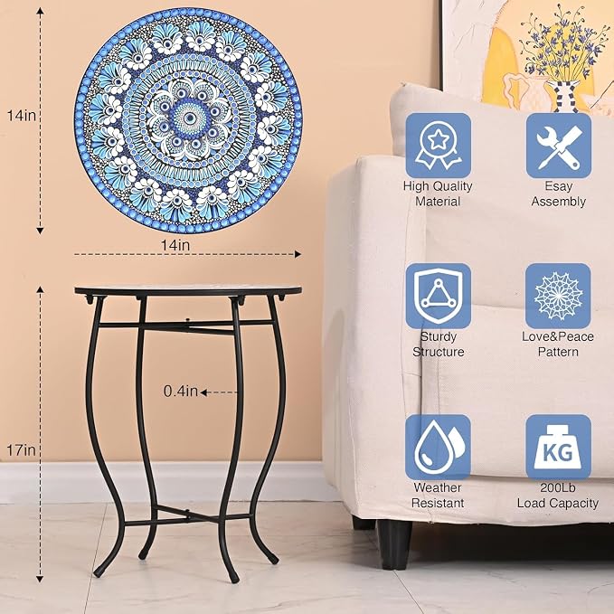 Metal Round Side Table, Weather Resistant Patio Accent Table - Image 2