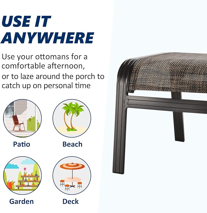 Outdoor Patio Foot Rest Ottoman Seat Textilene Portable Metal Footstool - Image 5