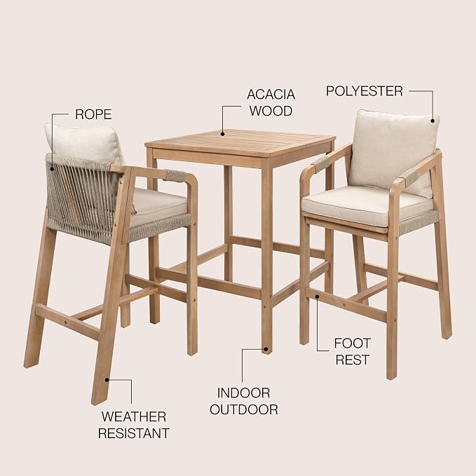 JONATHAN Y DNG2005A-3SET Porto Modern Coastal 3-Piece Acacia Wood Outdoor - Image 4