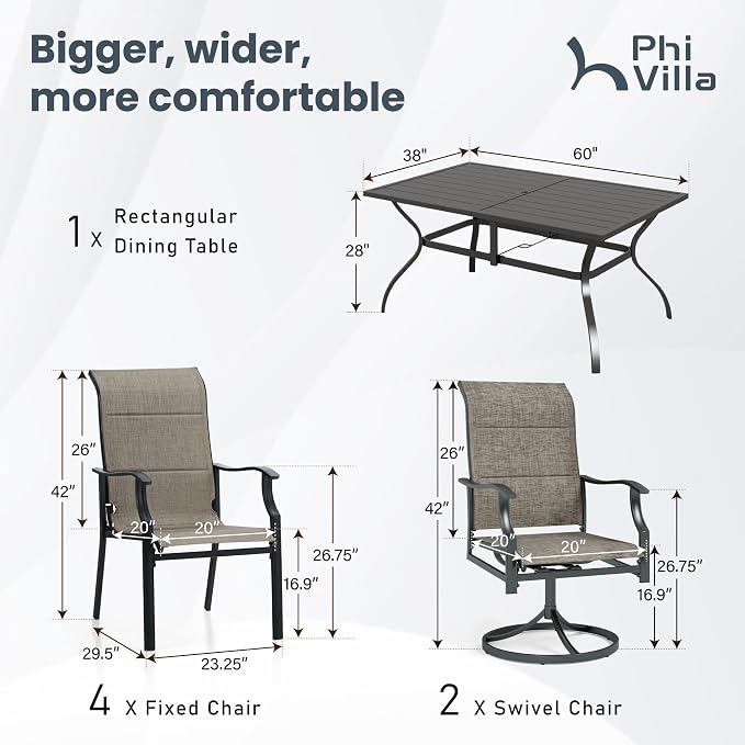 PHI VILLA 7 PCS Patio Dining Set, Outdoor Table Chair Set - Image 7