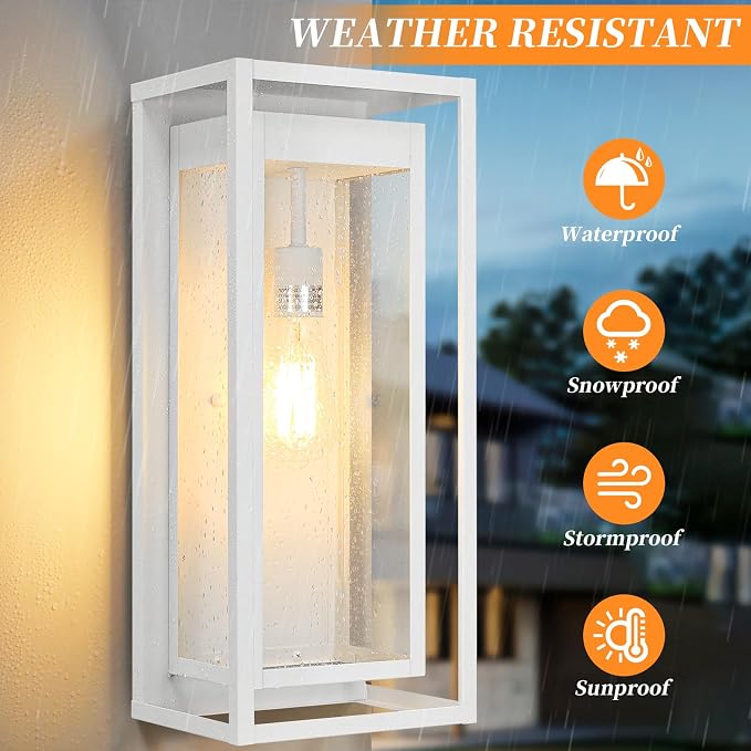 19" White Outdoor Light Fixture, 2 Pack Large Size Outdoor Sconce Lights - Image 3
