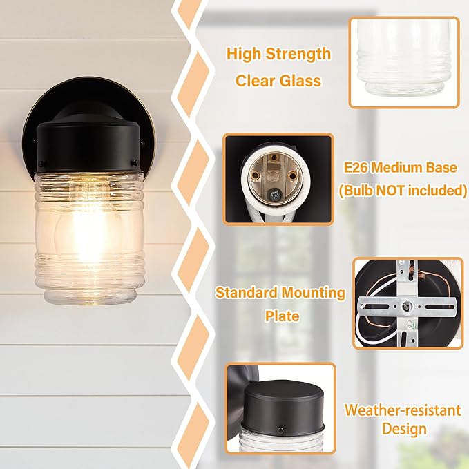 2 Pack Outdoor Wall Lantern, Exterior Waterproof Wall Sconce Light Fixtures - Image 5