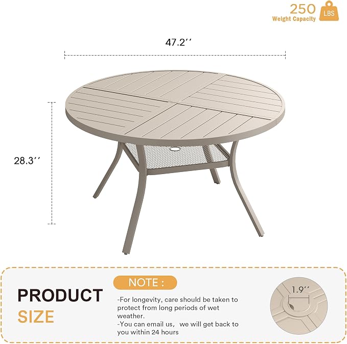 VICLLAX Round Patio Table with Adjustable Umbrella Hole - Image 3
