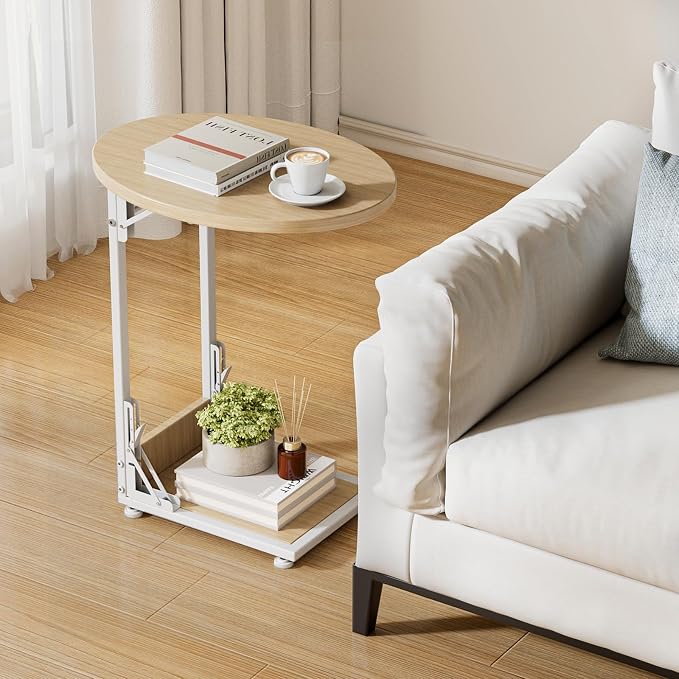 Elbourn Folding Side Table End Couch Tables, C-Shaped End Table - Image 2