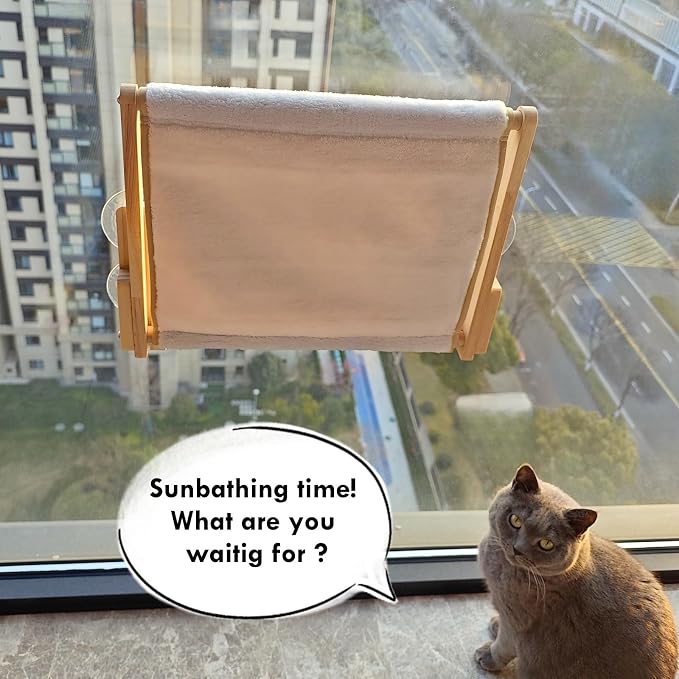 Foldable Cat Window Perch, Natural Wood, 16.5''×12'' Hammock, 35 lbs Weight - Image 2
