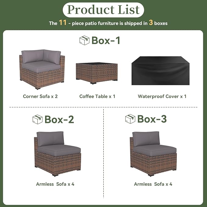 Aoxun 11 Piece Patio Furniture Set Wicker Rattan Patio Conversation Set Outdoor - Image 6