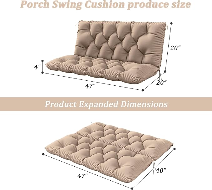 Porch Swing Cushion with Backrest 2-3 Seater Outdoor Bench Cushions Waterproof - Image 2