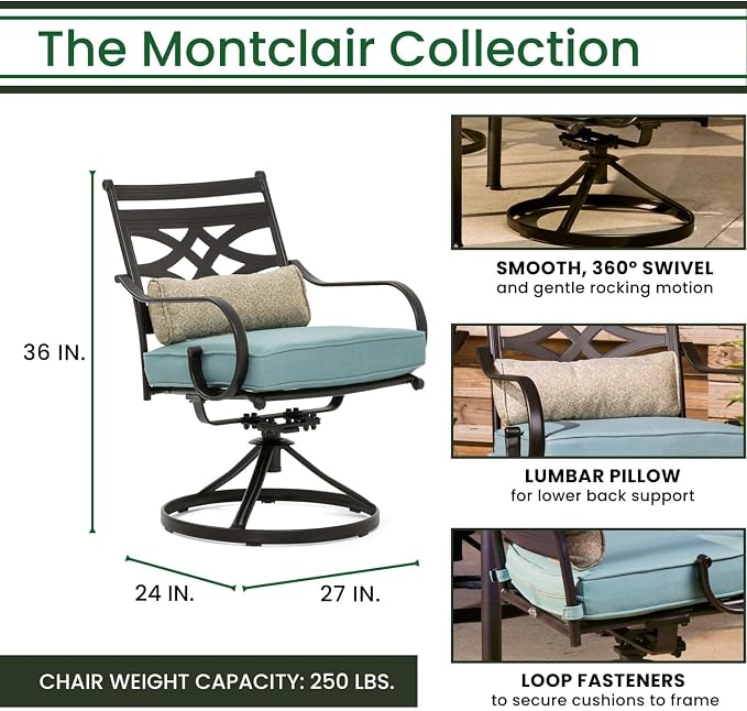 Hanover Montclair 9-Piece Outdoor Dining Set, 8 Swivel Rocker Chairs - Image 4
