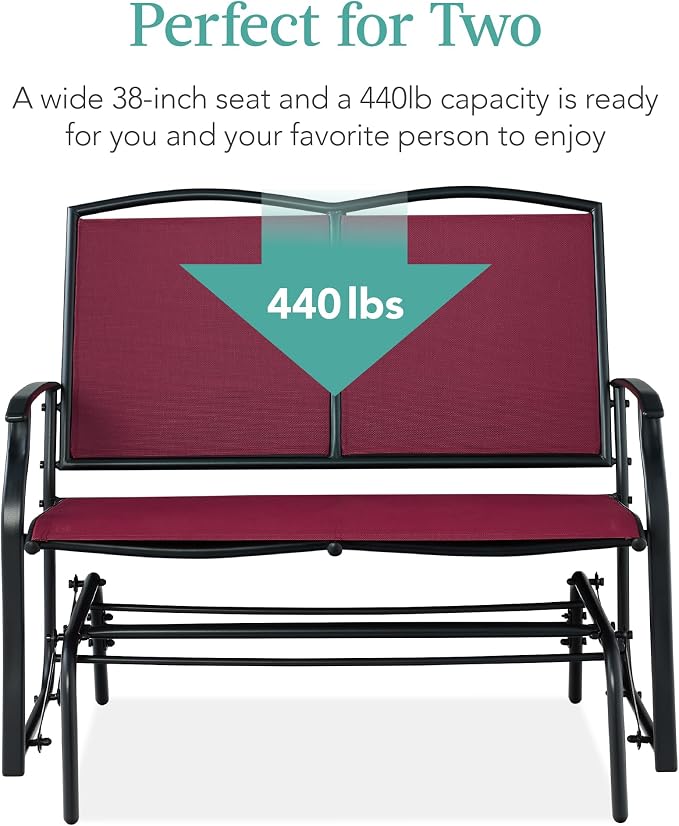 Best Choice Products 2-Person Outdoor Patio Swing Glider Steel Bench Loveseat - Image 6