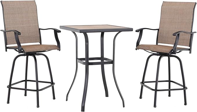 PHI VILLA 3 PCS Patio Swivel Bar Sets Textilene High Bistro Sets by PHIVILLAThepioneerofcomfortablehouseholdsupplies