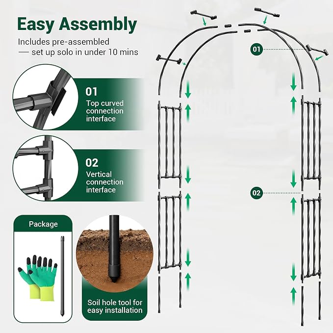 Miory Garden Arch Trellis for Climbing Plants, 1.3 x 7.9ft Metal Pumpkin - Image 7