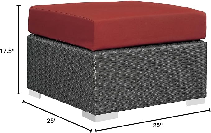 Modway Sojourn Wicker Rattan Outdoor Patio Sunbrella Fabric Ottoman in Canvas - Image 3