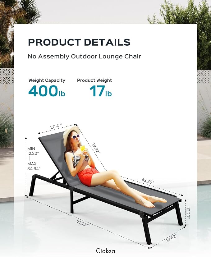 Ciokea Patio Chaise Lounge Chair, Foldable Lounge Chair - Image 2