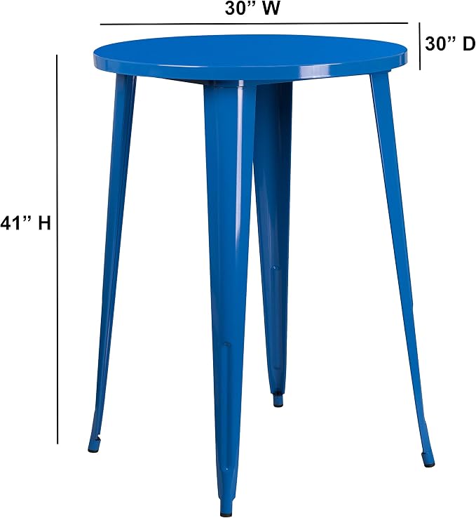 EMMA + OLIVER Commercial Grade 30" Round Blue Metal Indoor-Outdoor Bar Height - Image 2