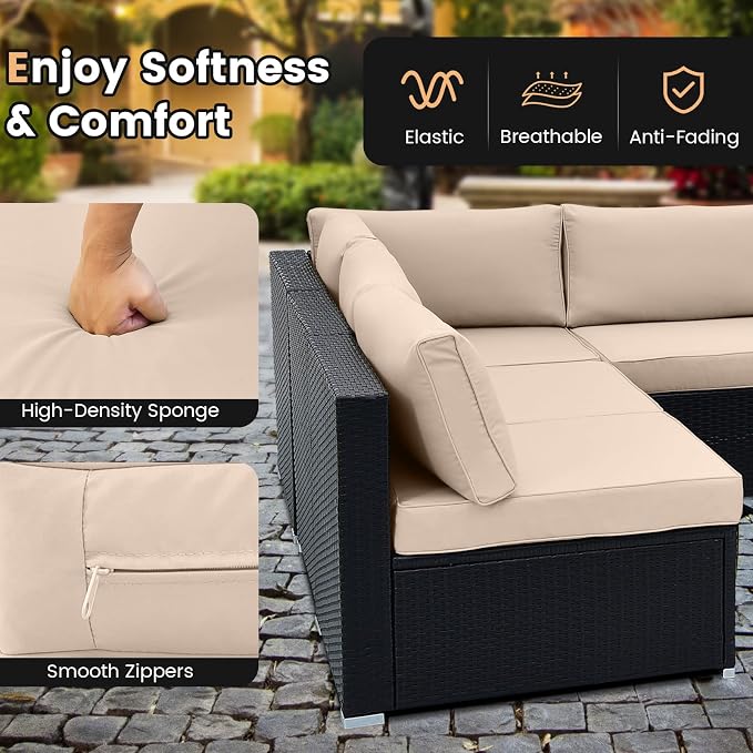 Tangkula 10 Pieces Patio Sofa Set, Outdoor Wicker Conversation Set - Image 7