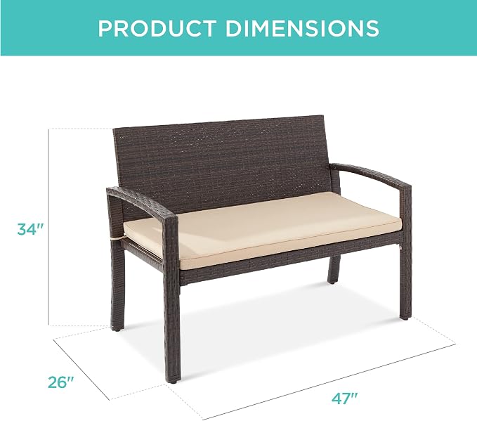 Best Choice Products Outdoor Bench 2-Person Wicker Garden Patio Benches Seating - Image 3