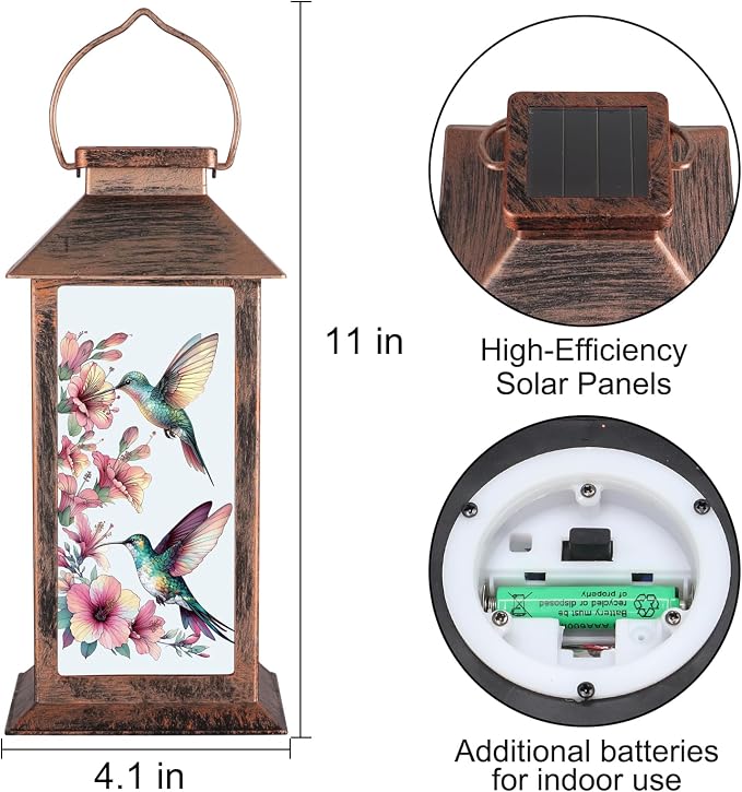 Outdoor Hanging Solar Lantern Waterproof Outside Hummingbird Pattern Landscape - Image 5