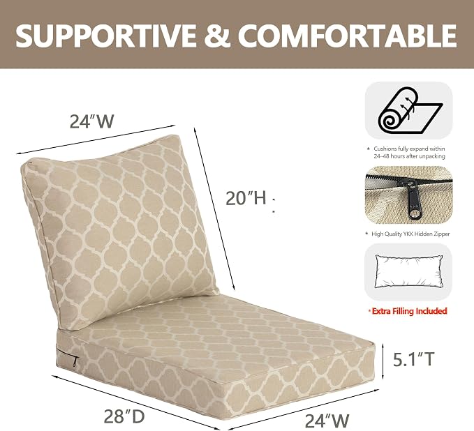 Goodgoods 24 x 28 Outdoor Patio Deep Seat Cushions 2-Pack, 1000+ Hours - Image 2